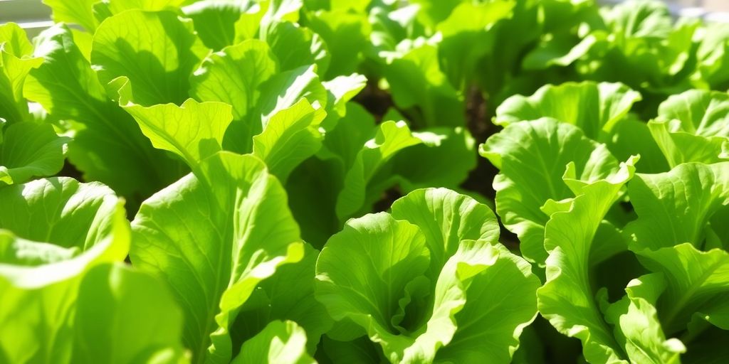 Vibrant green lettuce growing indoors.
