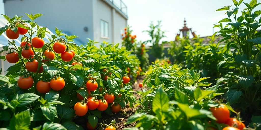 Vibrant vegetable garden thriving on a rooftop.