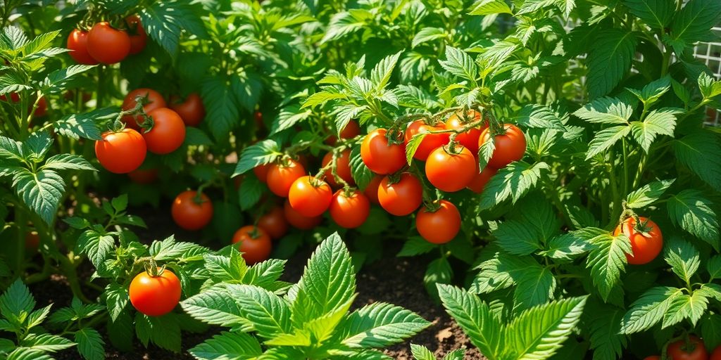 Person tending to a small, vibrant vegetable garden.