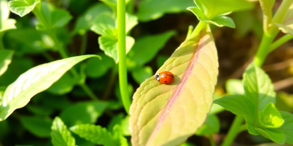 Healthy garden with ladybugs and plants.