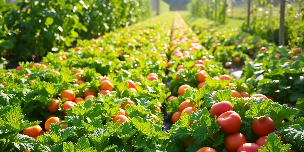 Vibrant vegetable garden bursting with produce.