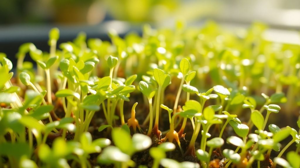 Fresh, green sprouts in a close-up photographic view.