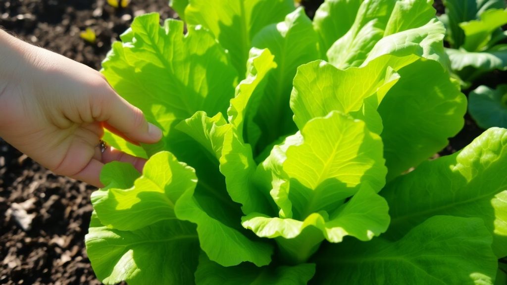 Freshly harvested lettuce leaves in a garden.