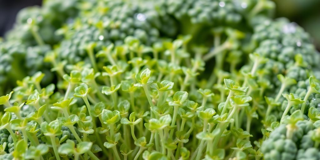Freshly harvested broccoli sprouts with vibrant green leaves.